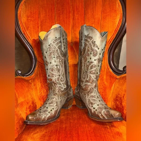 CORRAL WOMEN'S GOLDEN LUMINARY ROOTS WESTERN BOOTS - SNIP TOE 7.5 - Picture 2 of 8